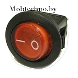 36-2590 Выключатель клавишный круглый 12V 16А (3с) ON-OFF красный с подсветкой
